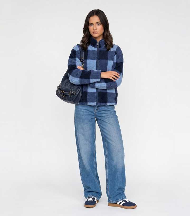 Urban Bliss Navy Checked Borg Texture Jacket