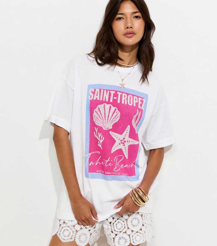 White Cotton St Tropez Oversized T-Shirt