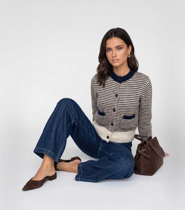 Urban Bliss Navy Contrast Trim Striped Cardigan
