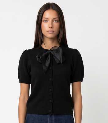 Urban Bliss Black Organza Bow Short Sleeve Cardigan