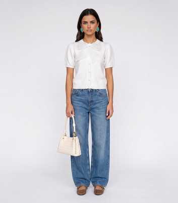 Urban Bliss Cream Organza Bow Short Sleeve Cardigan