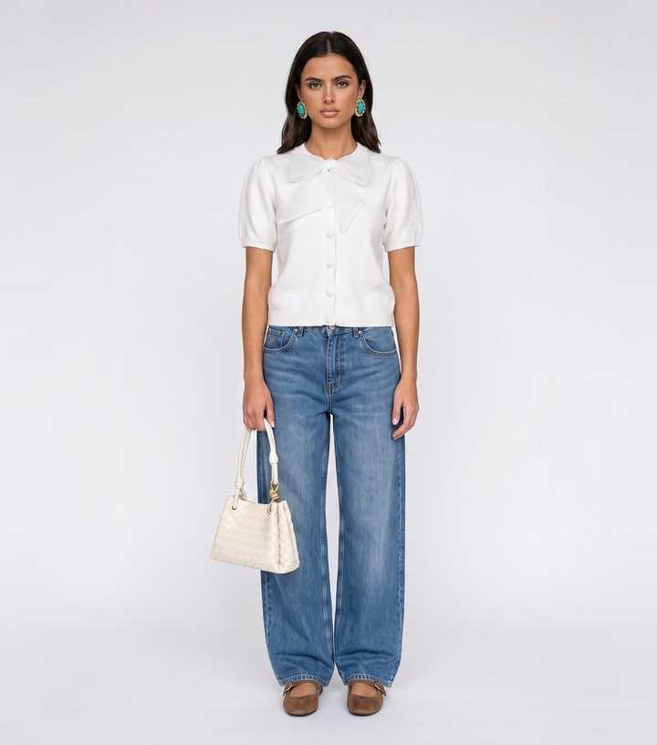 Urban Bliss Cream Organza Bow Short Sleeve Cardigan