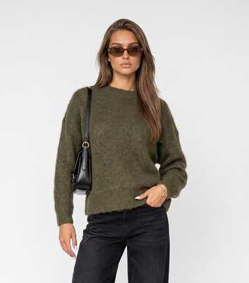 Urban Bliss Light Khaki Knitted Crew Neck Jumper