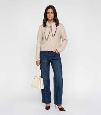 Urban Bliss Cream Contrast Trim Scarf Detail Cardigan