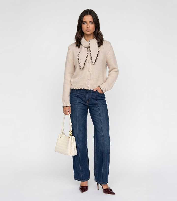 Urban Bliss Cream Contrast Trim Scarf Detail Cardigan
