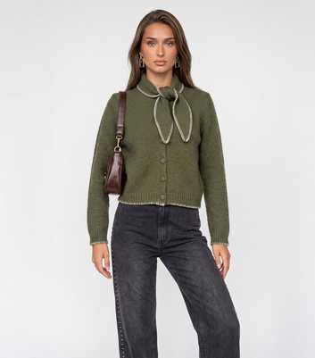 Urban Bliss Light Khaki Contrast Trim Scarf Detail Cardigan