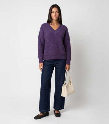 Urban Bliss Dark Purple V-Neck Knitted Jumper