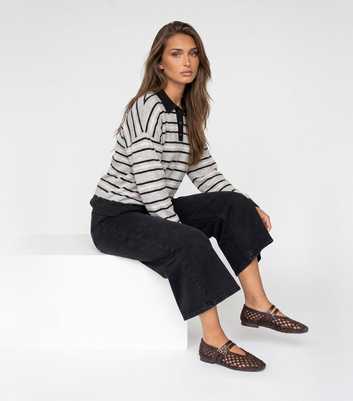 Urban Bliss Light Grey Stripe Contrast Trim Polo Collar Top