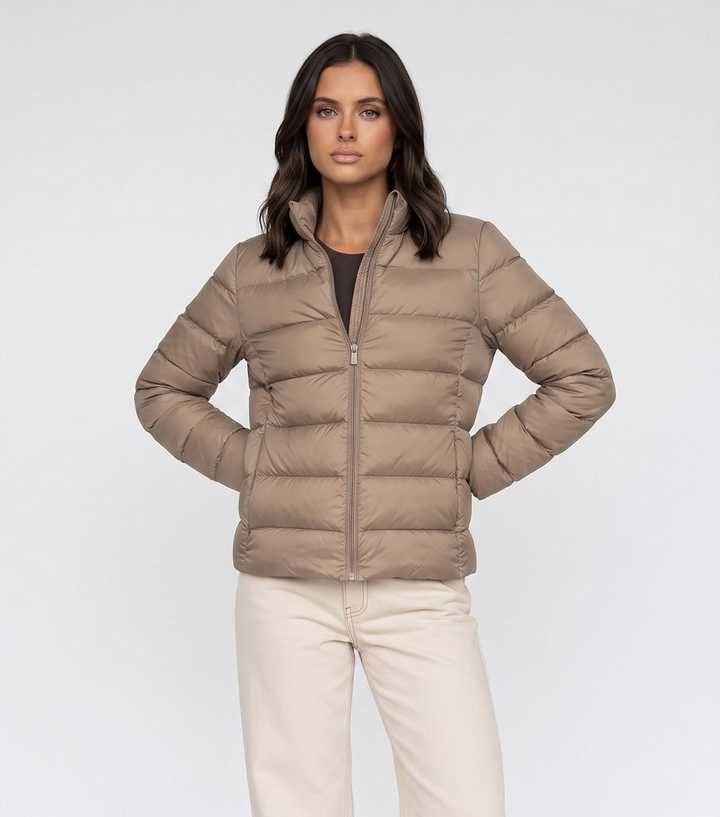 Urban Bliss Light Brown High Neck Lightweight Puffer Jacket