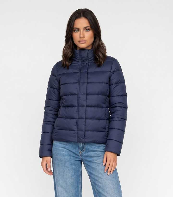 Urban Bliss Navy High Neck Lightweight Puffer Jacket
