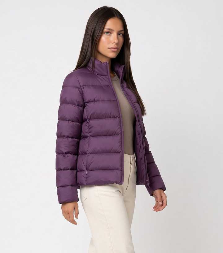 Urban Bliss Dark Purple High Neck Lightweight Puffer Jacket