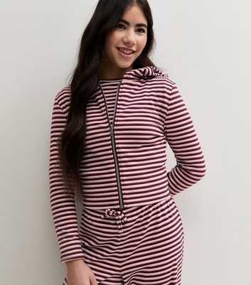 Girls Red Striped Fitted Zip Through Hoodie