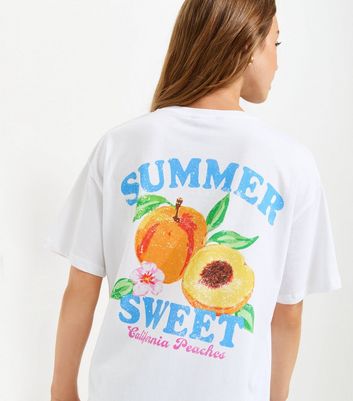 Girls White Cotton California Peach Longline T-Shirt