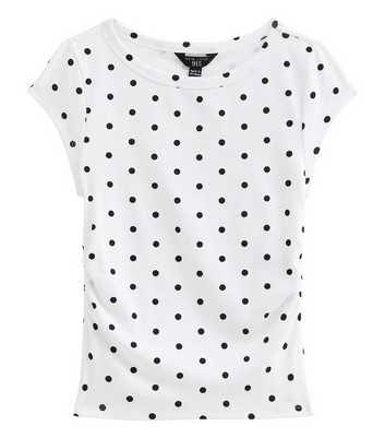 Girls Cotton Rich Spot Print Split Side Ruched Cap Sleeve Top