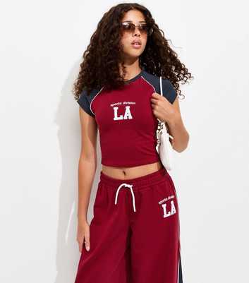 Girls Bright Red Cotton Rich LA Colour Block Baby Tee T-Shirt