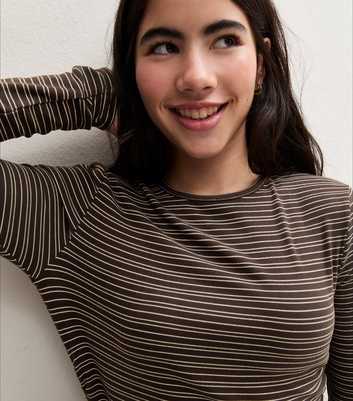 Girls Brown Stripe Long Sleeve Top