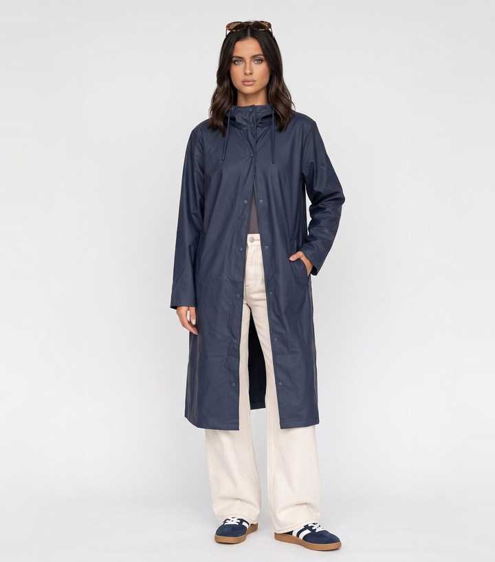 Urban Bliss Navy Hooded Longline Raincoat