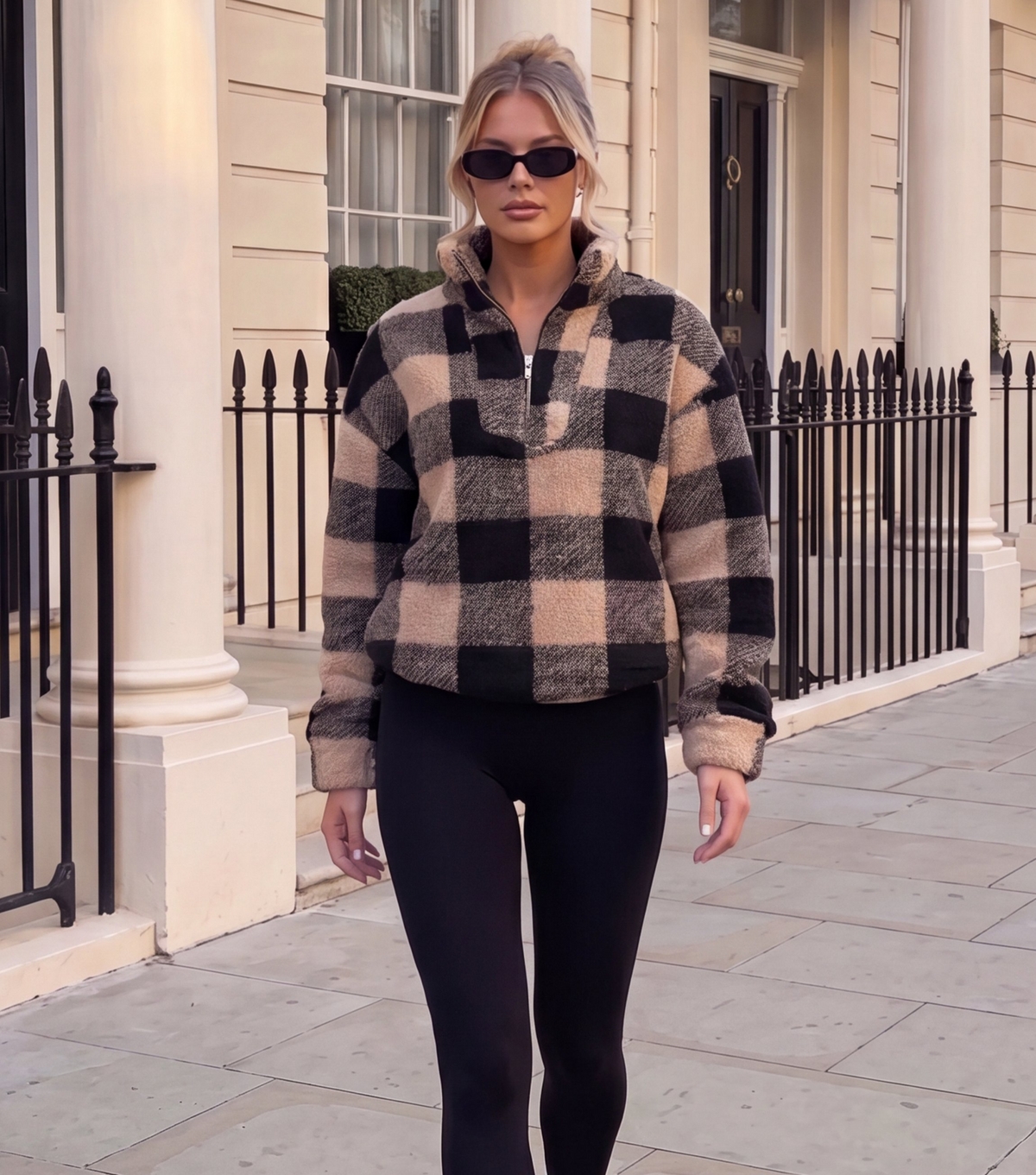Women's Black Check High Neck 1/4 Zip Fleece Sweatshirt AX Paris New Look