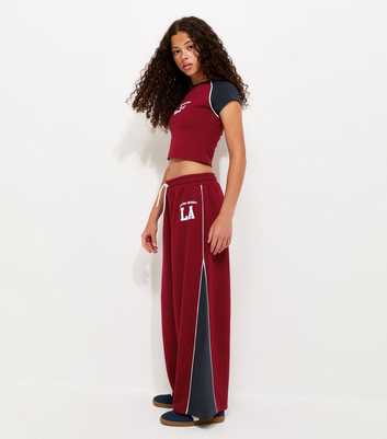 Girls Bright Red LA Sports Division Wide Leg Joggers