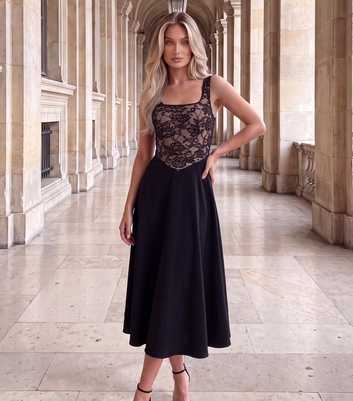 AX Paris Black Lace Square Neck Midi Dress