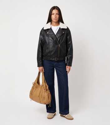 Urban Bliss Black Borg Collar Faux Leather Bomber Jacket