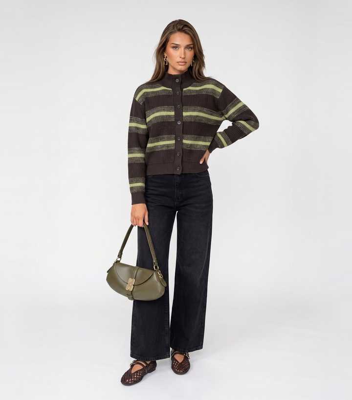 Urban Bliss Brown Striped Rib Cardigan