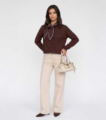 Urban Bliss Brown Ribbed Scarf Detail Cardigan