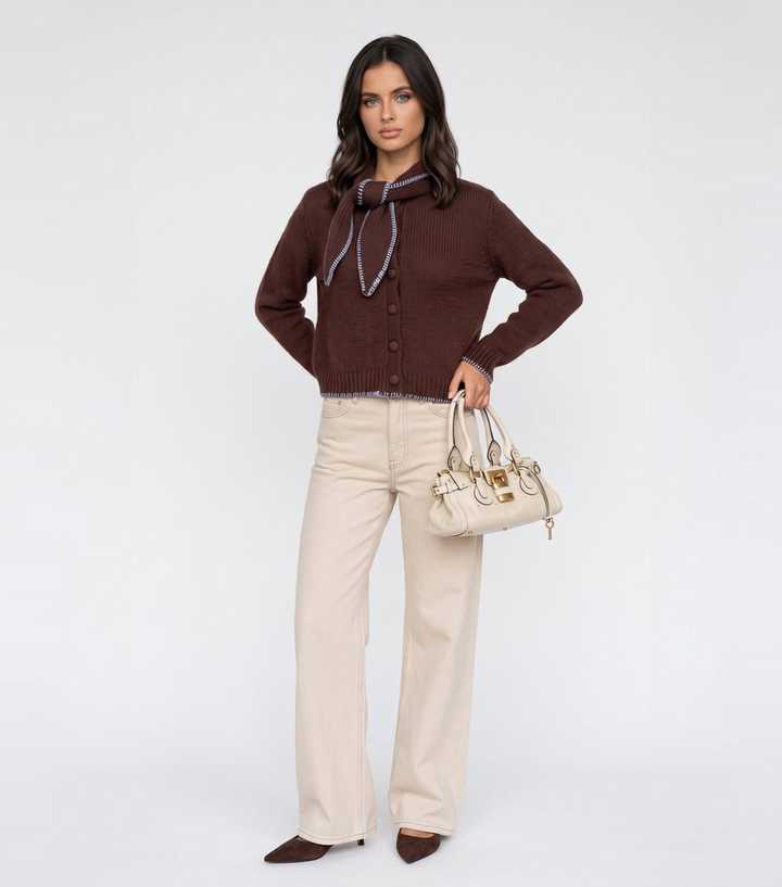 Urban Bliss Brown Ribbed Scarf Detail Cardigan