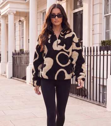 AX Paris Black Swirl Pattern Quarter Zip Teddy Sweatshirt