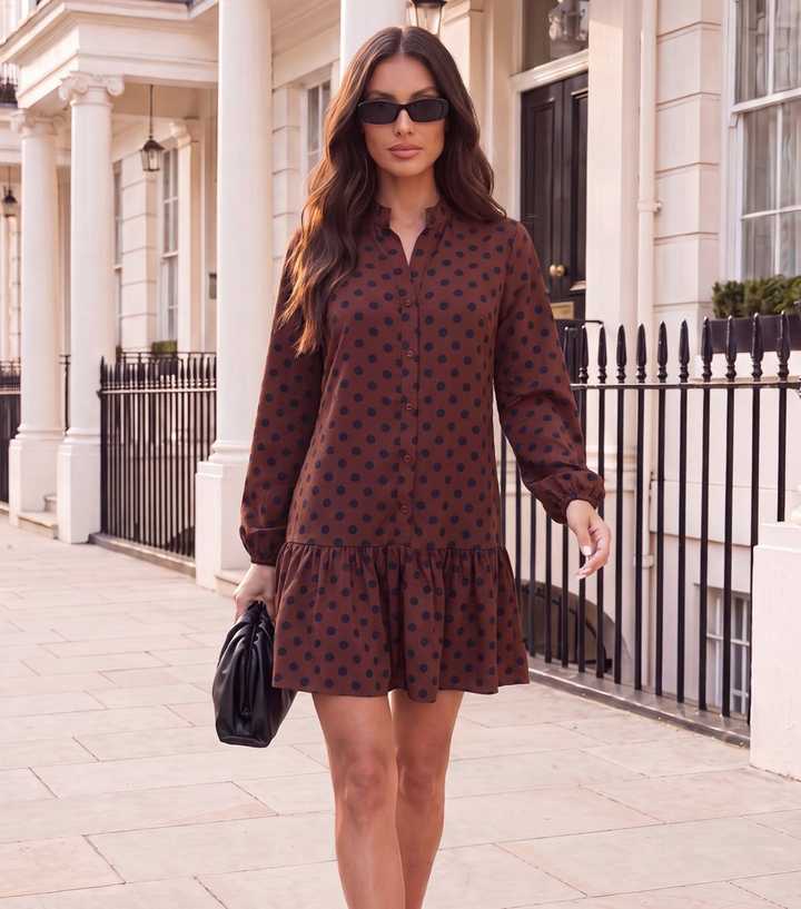 AX Paris Brown Polka Dot Smock Mini Dress
