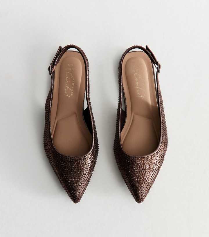 Wide Fit Bronze Embellished Slingback Flats