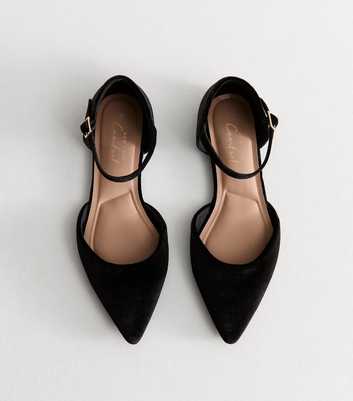 Black Velvet Pointed Toe Ankle Strap Flats