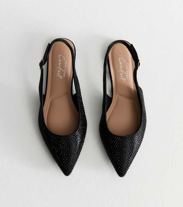 Black Embellished Slingback Flats
