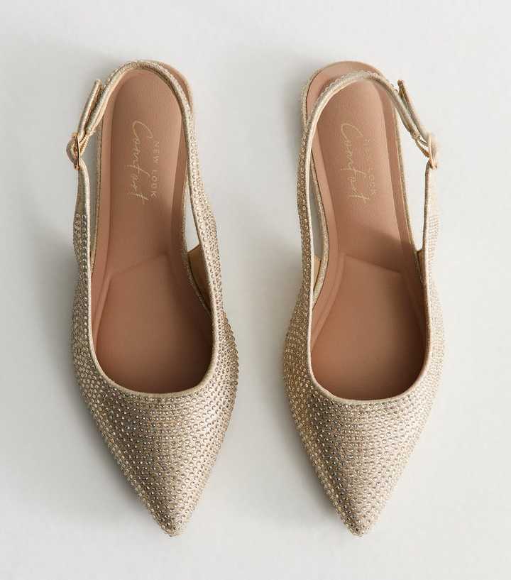 Gold Embellished Velvet Slingback Flats