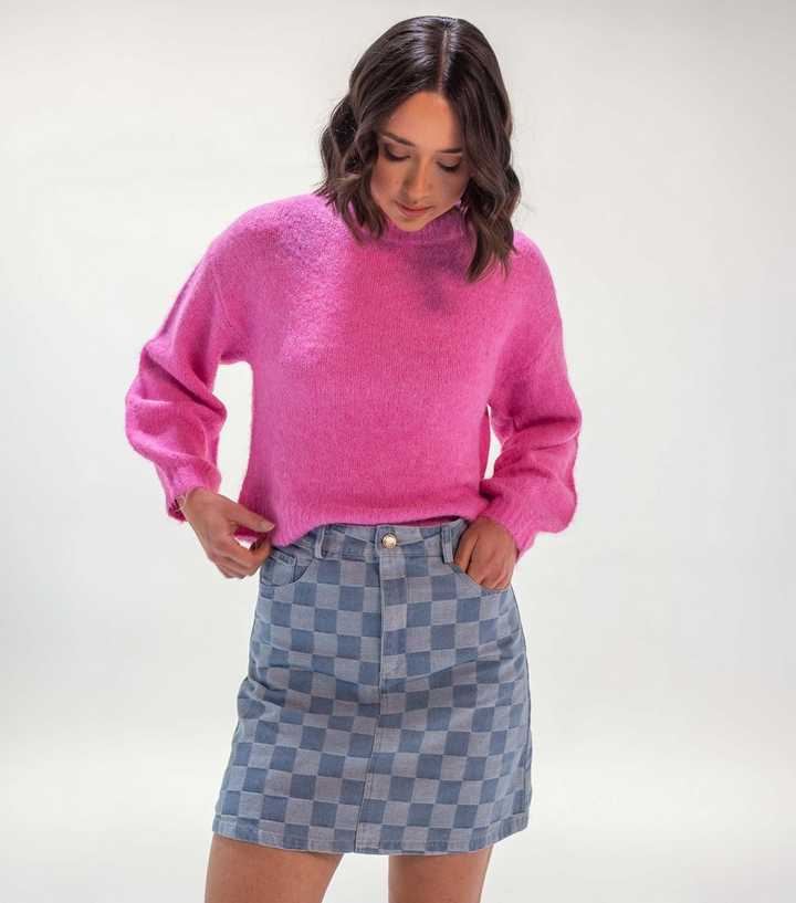 Sunshine Soul Light Blue Check Chambray Mini Skirt