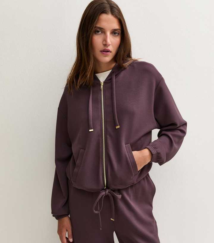 Premium Dark Burgundy Drawstring Hem Zip Up Hoodie