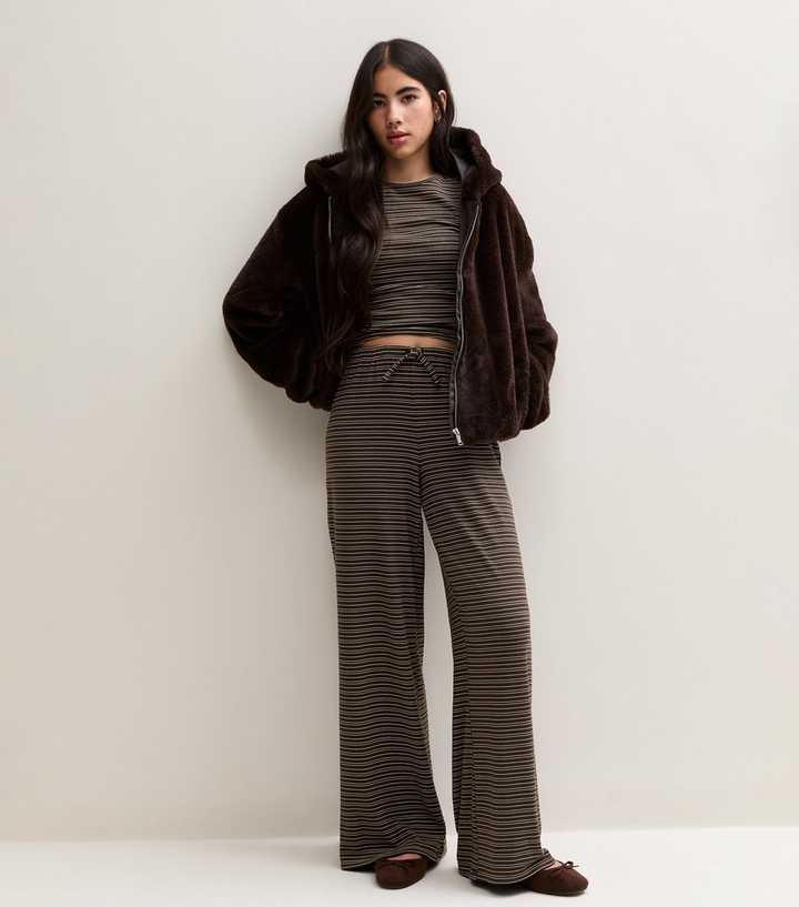 Girls Brown Stripe Wide Leg Trousers