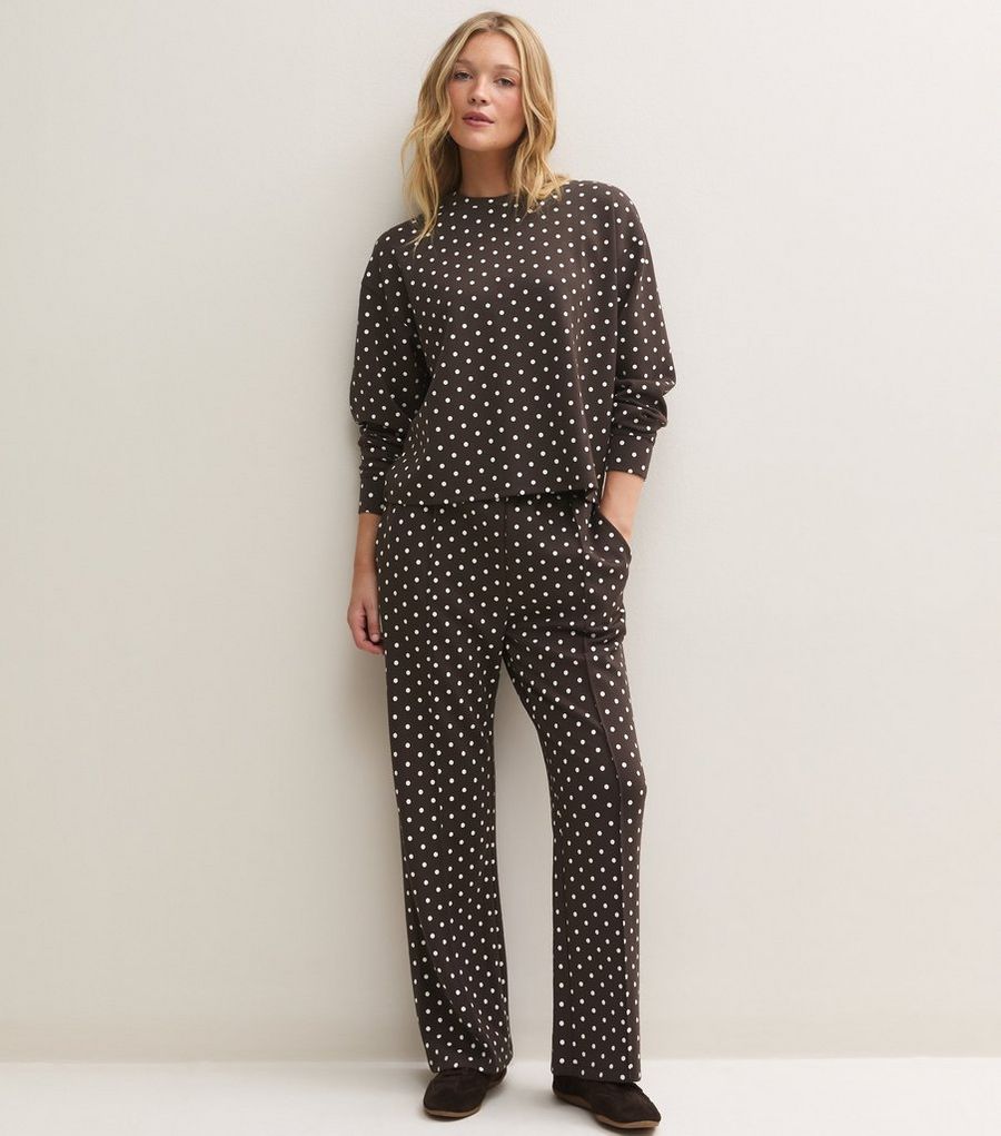 Premium Brown Spot Print Wide Leg Joggers