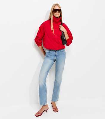 Bright Red Button Front Short Windbreaker Jacket