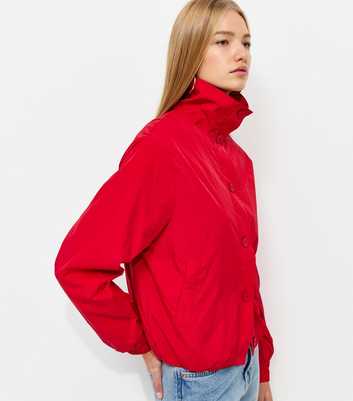 Bright Red Button Front Short Windbreaker Jacket