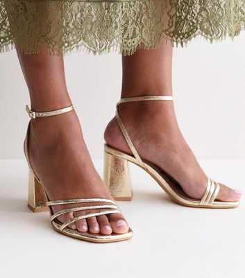 Gold Faux Leather Asymmetrical Block Heel