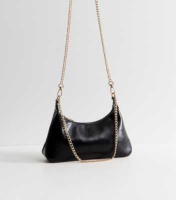 Black Faux Leather Dual Strap Shoulder Bag