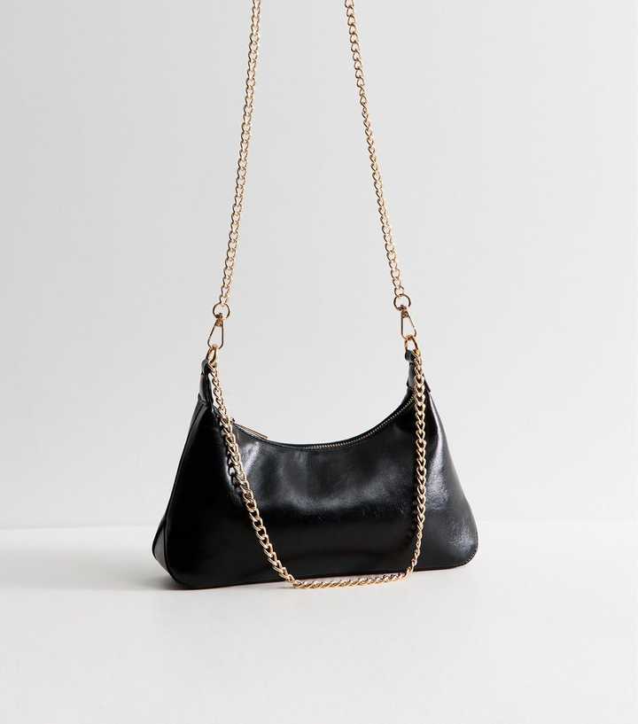 Black Faux Leather Dual Strap Shoulder Bag