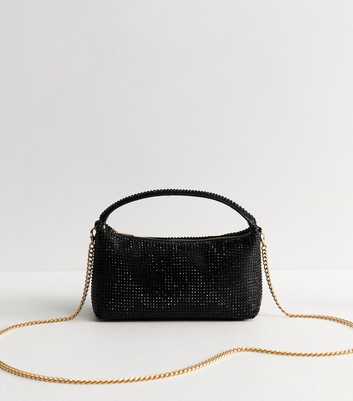 Black Gem Embellished Mini Grab Handle Clutch Bag