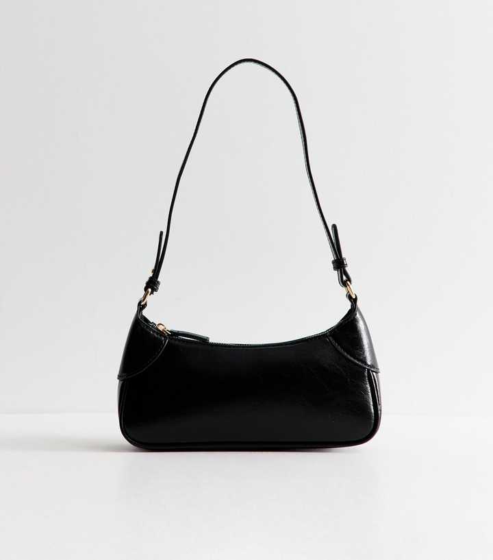 Black Faux Leather Shoulder Bag