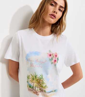 White Cotton Palm Tree Print Relaxed T-Shirt