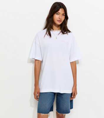 White Cotton Shell Print Oversized T-Shirt