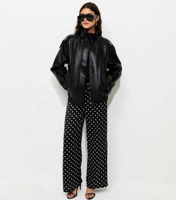 Black Polka Dot Satin Wide Leg Trousers