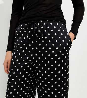 Black Polka Dot Satin Wide Leg Trousers