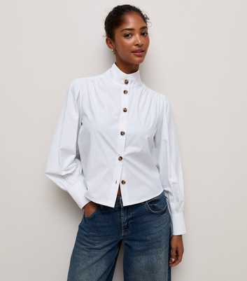 White Funnel Neck Short Shirt